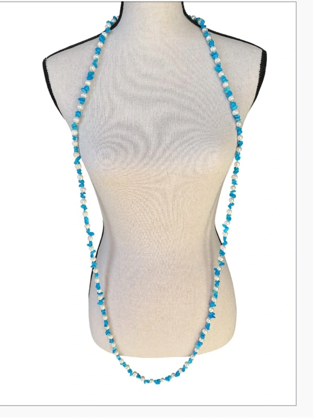 S Designs genuine Freshwater pearls Faux turquoise Long necklace
